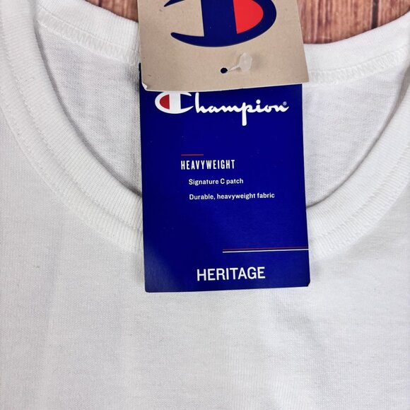 Champion Heritage Heavyweight White T-Shirt With Embroidered Logo Size L - Picture 4 of 9